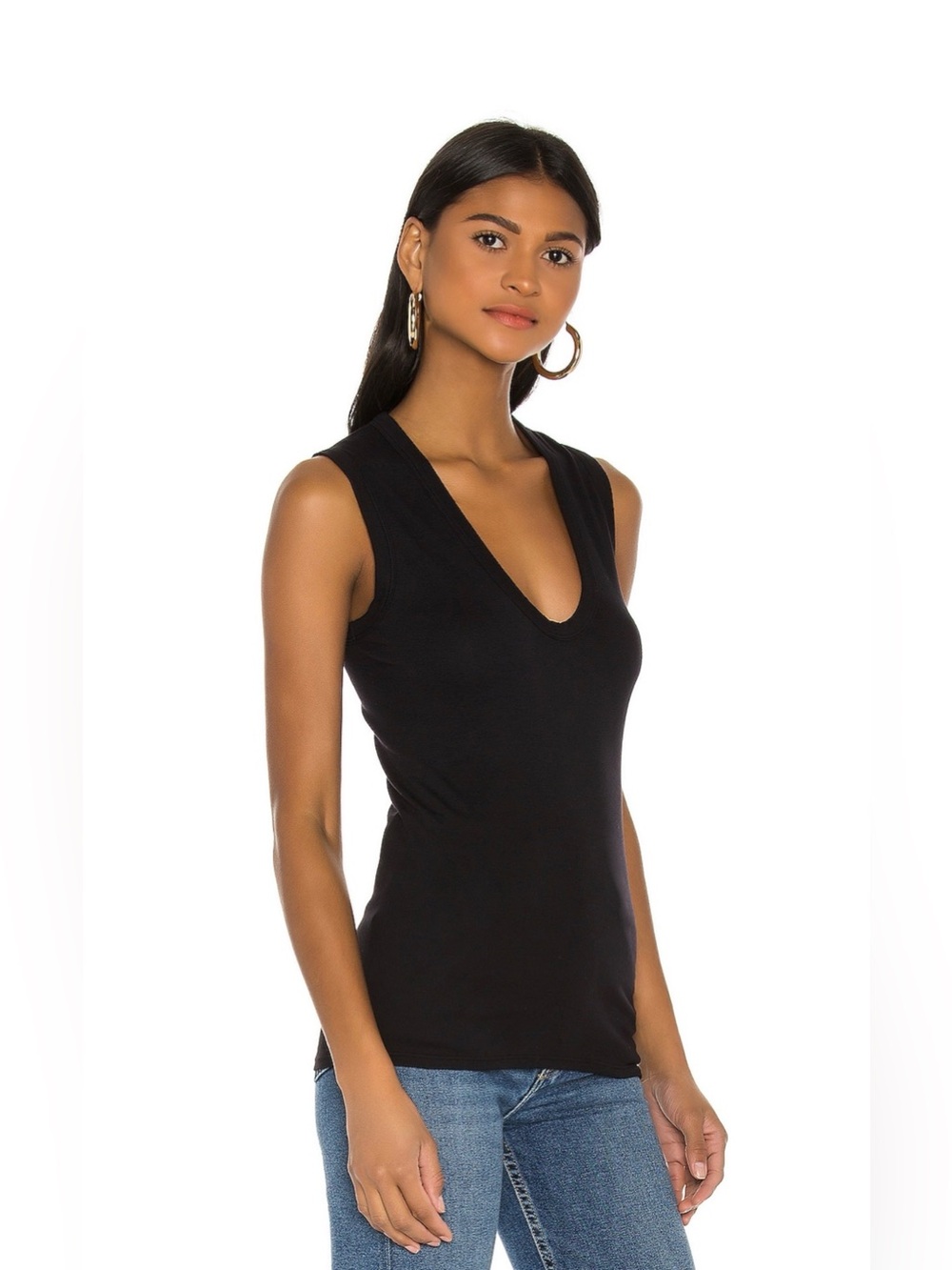 Enza Costa Supima Sleeveless U Tank Black Size XS - Picture 3 of 4